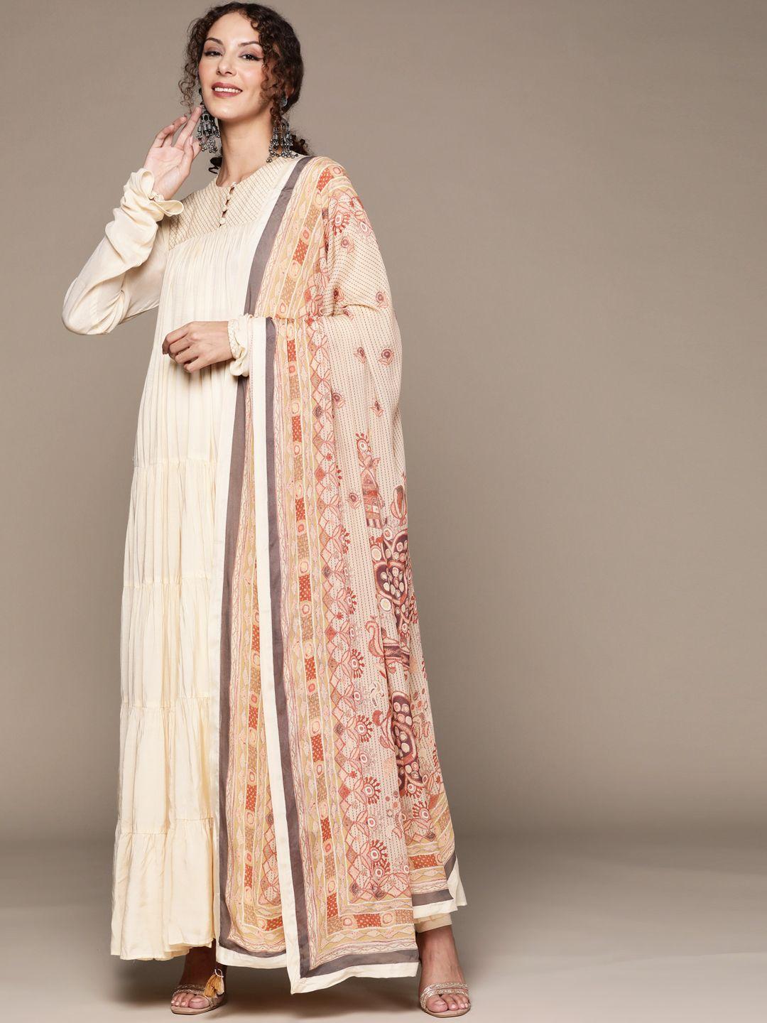 ritu kumar women off white anarkali kurta set