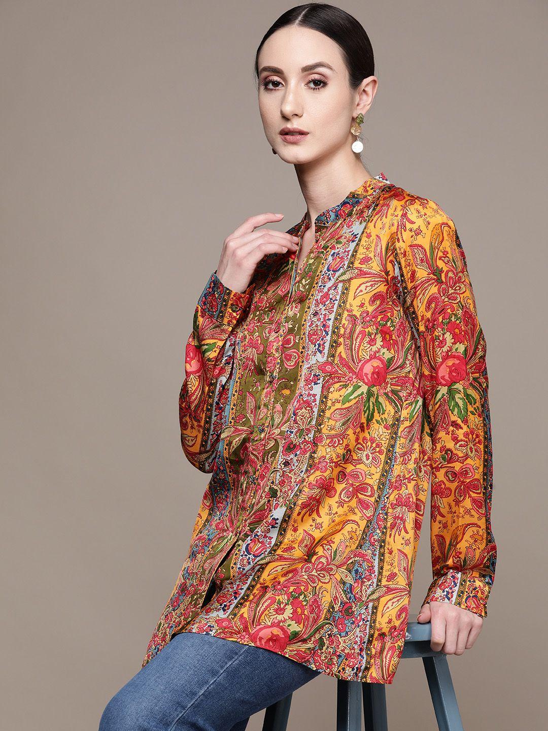 ritu kumar women relaxed ethnic print satin casual shirt