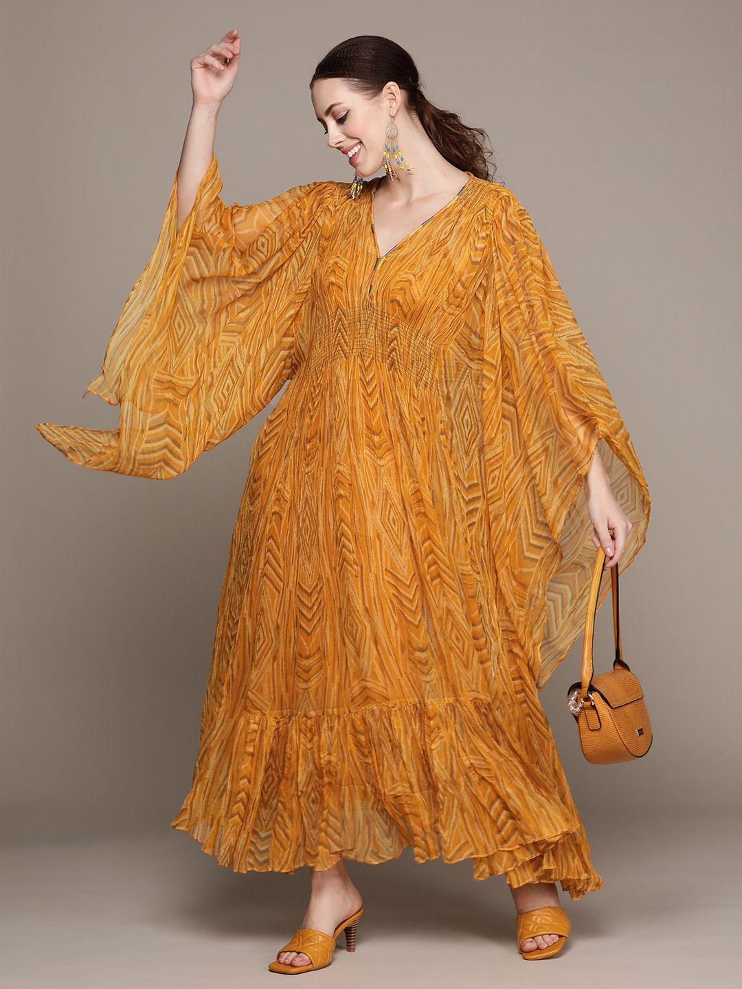 ritu kumar yellow chiffon kaftan maxi dress