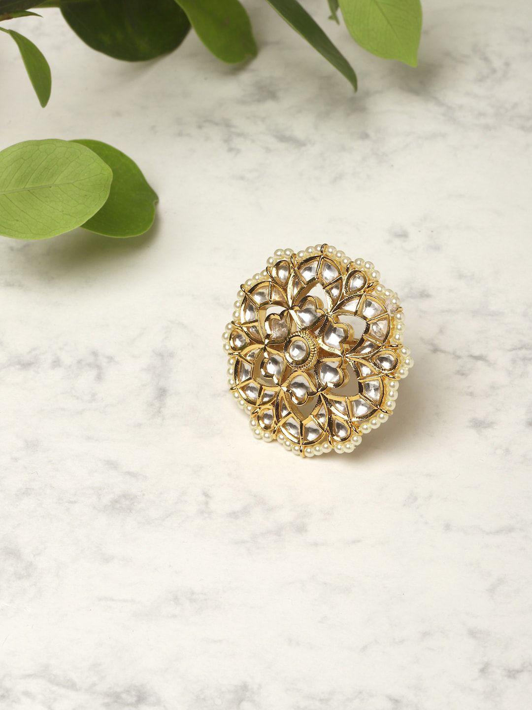 ritu singh gold-plated white stone-studded ring