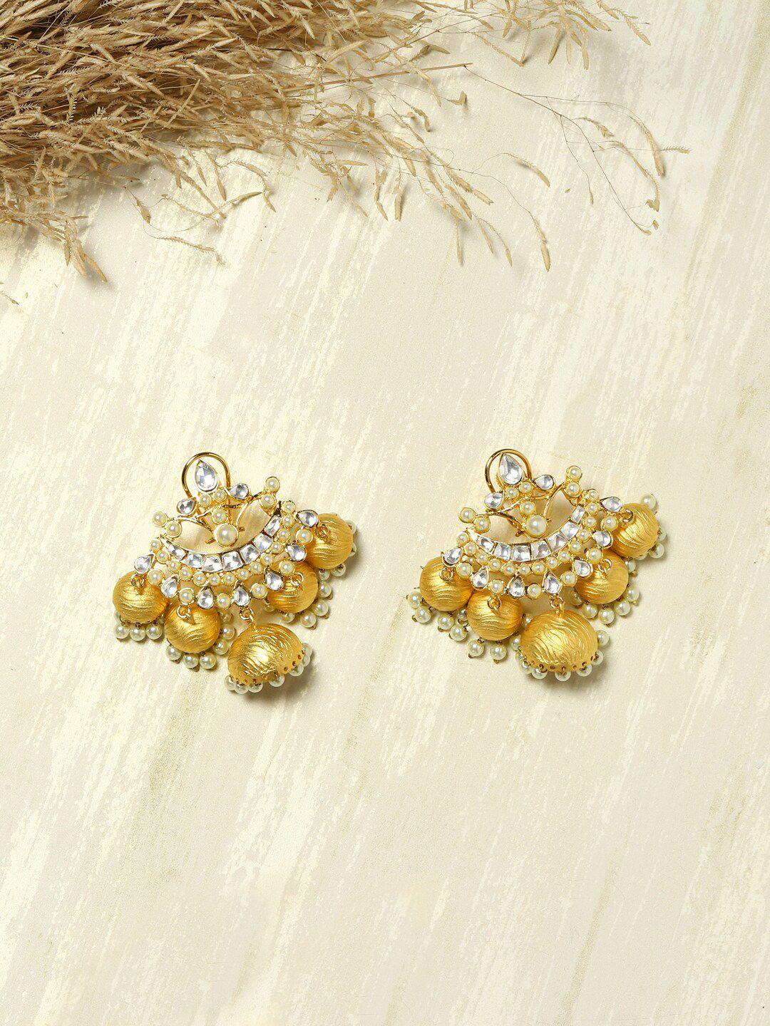 ritu singh gold-toned contemporary jhumkas earrings