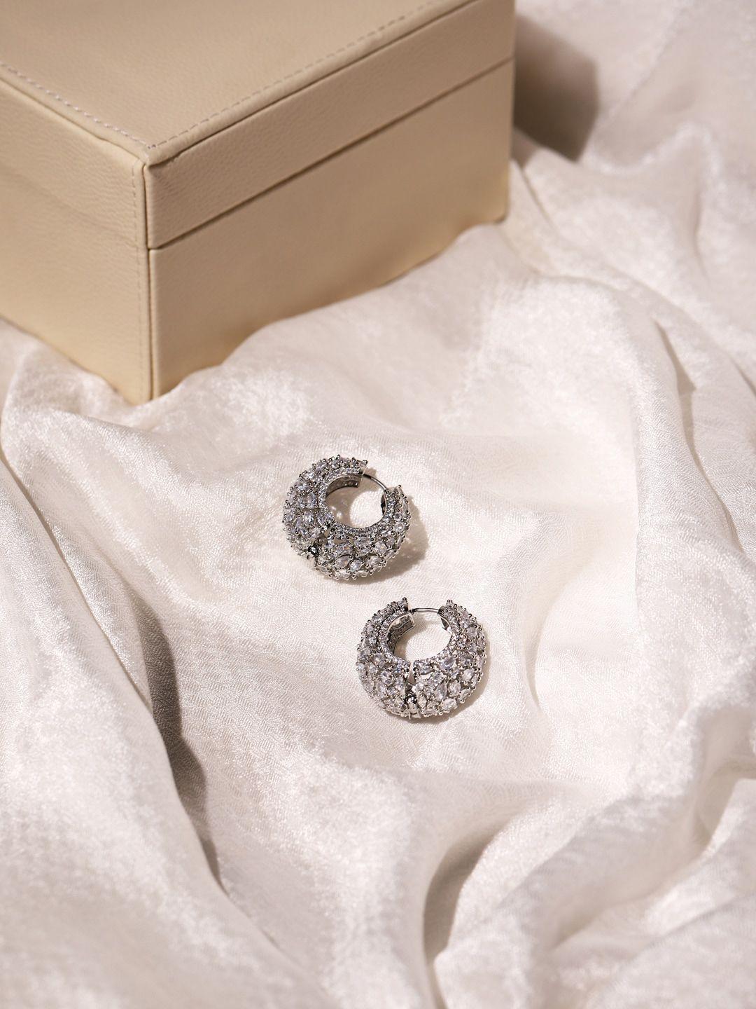 ritu singh rhodium-plated silver-toned circular hoop earrings