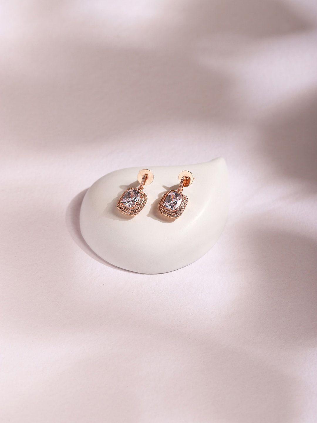 ritu singh rose gold & white contemporary studs earrings