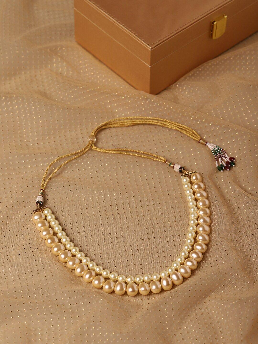 ritu singh women cream-coloured rhodium-plated necklace