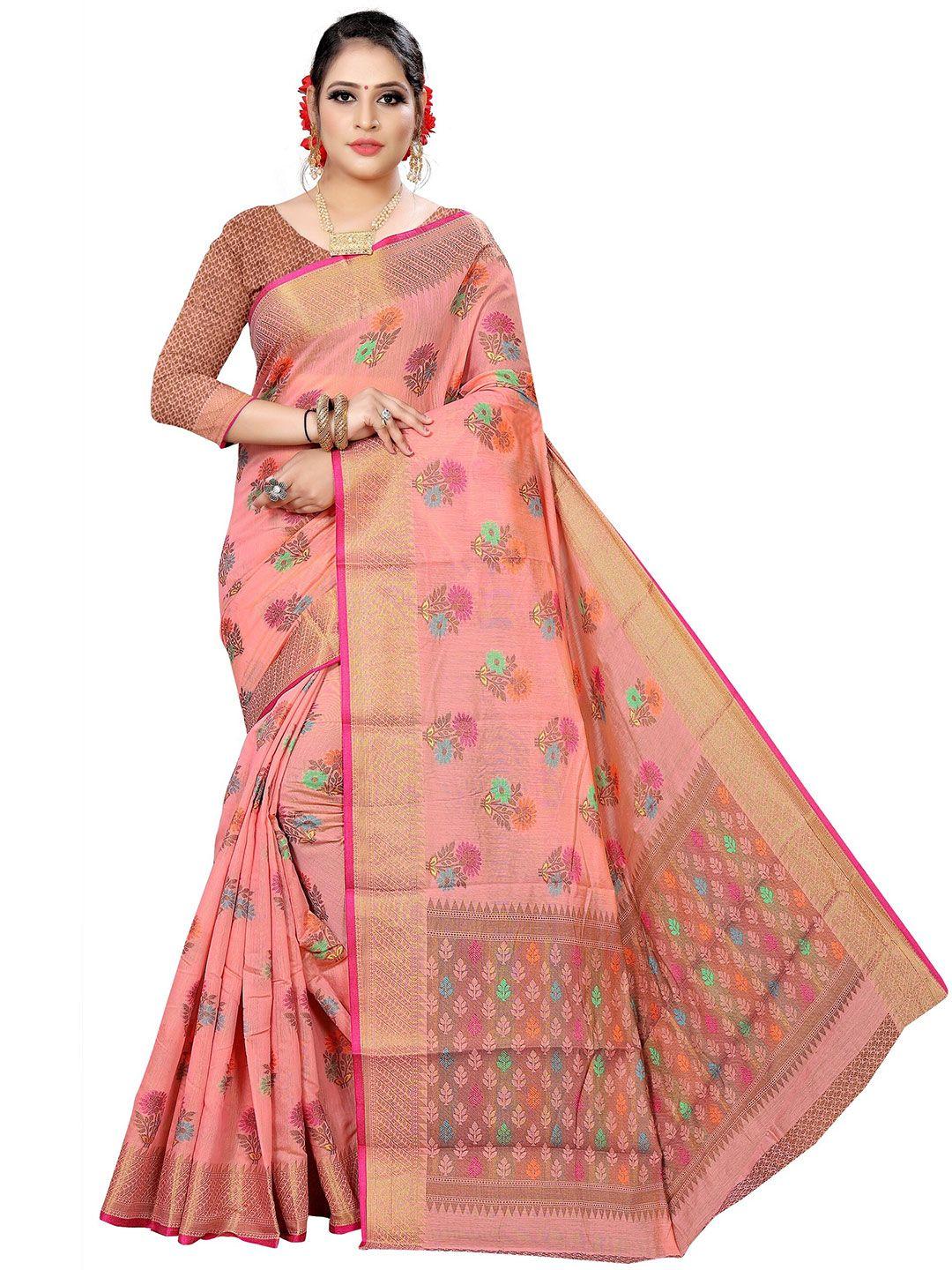 rivana pink & gold-toned woven design zari chanderi saree