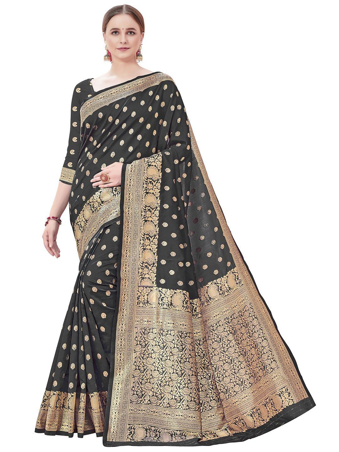 rivana black & gold-toned woven design zari banarasi saree