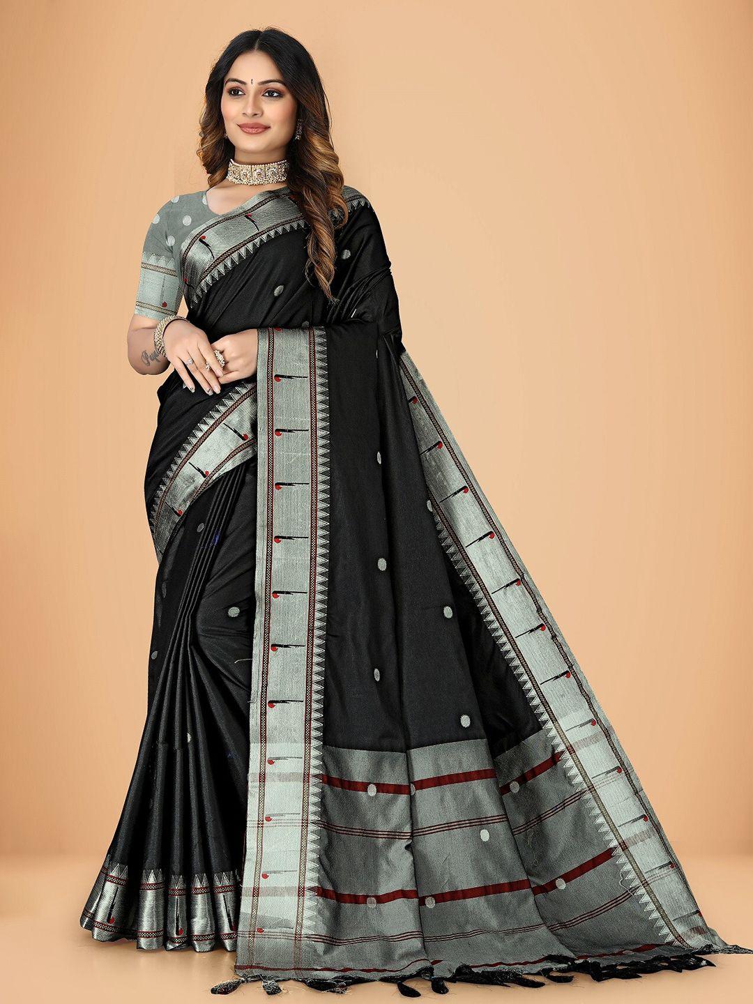 rivana polka dots woven design zari silk cotton paithani saree