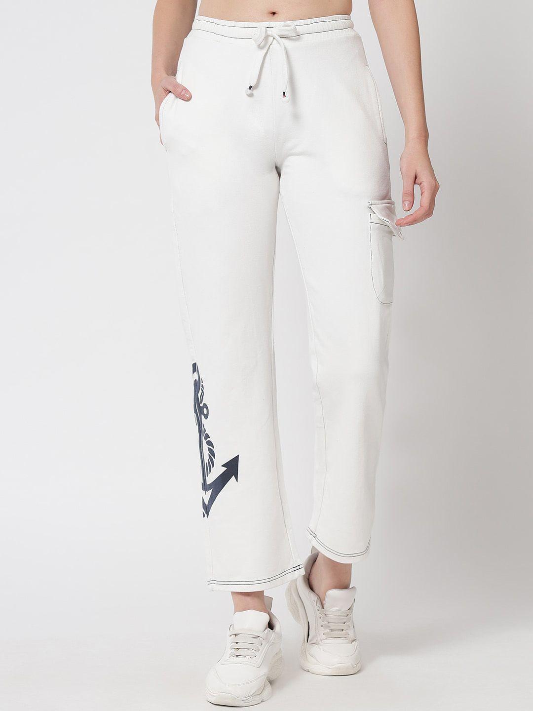 river of design jeans women white printed cotton track pants