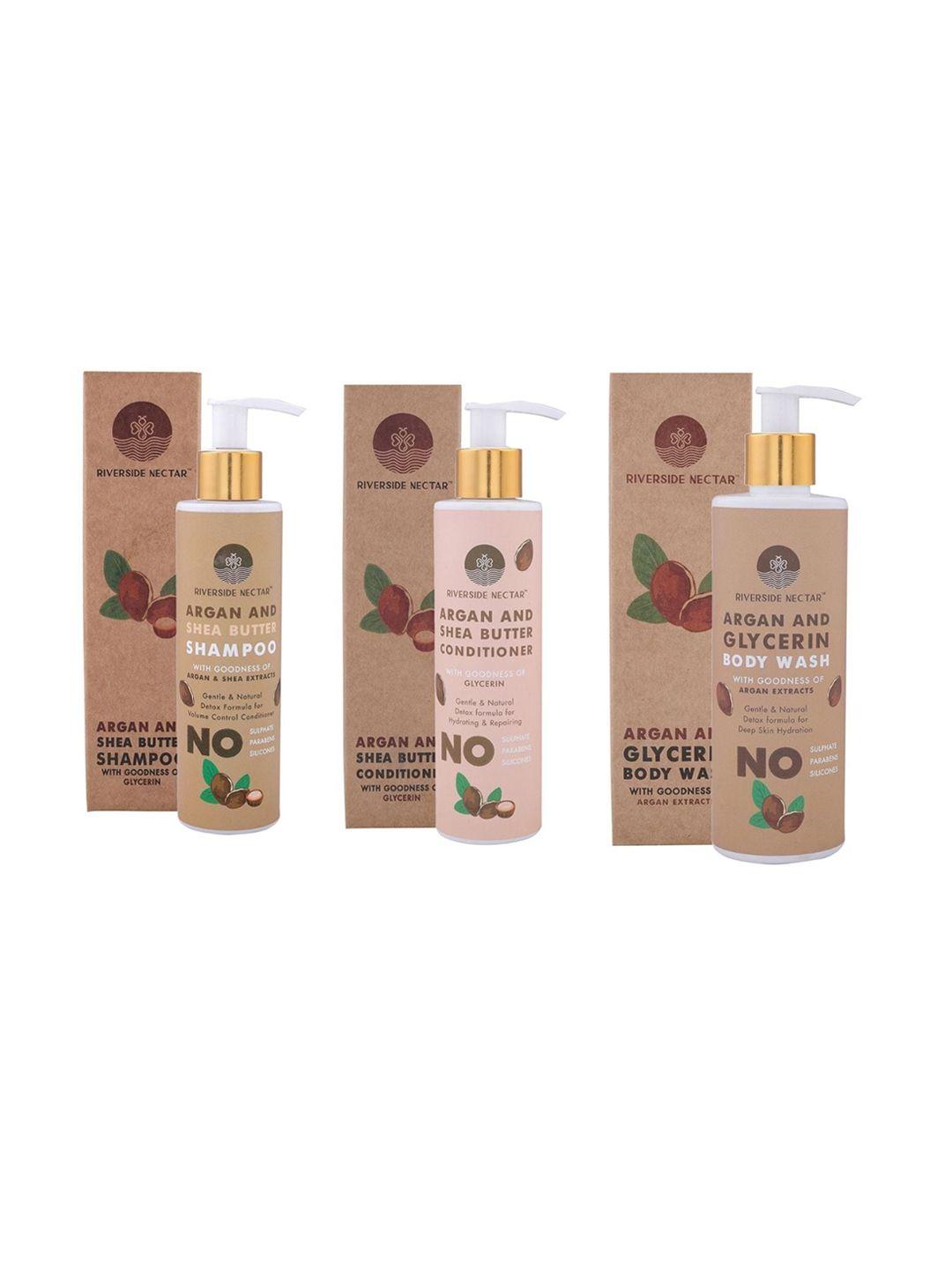 riverside nectar argan shea butter shampoo-conditioner-body wash combo - 650 ml
