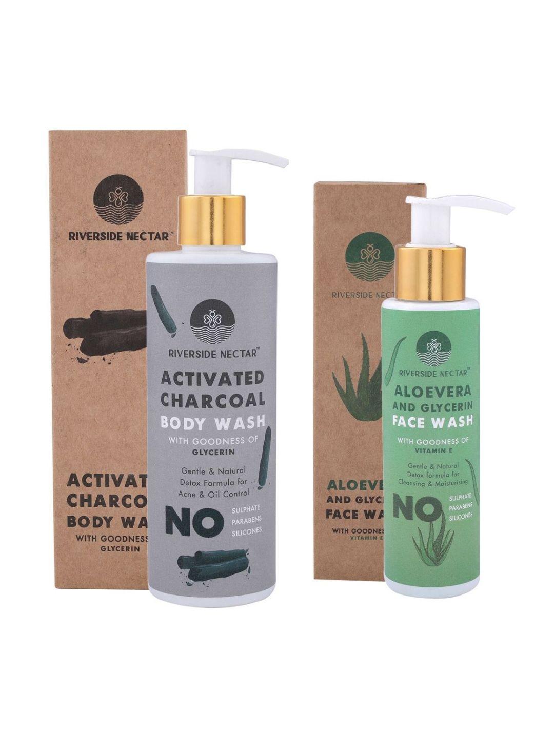 riverside nectar set of activated charcoal body wash & aloe vera glycerin face wash