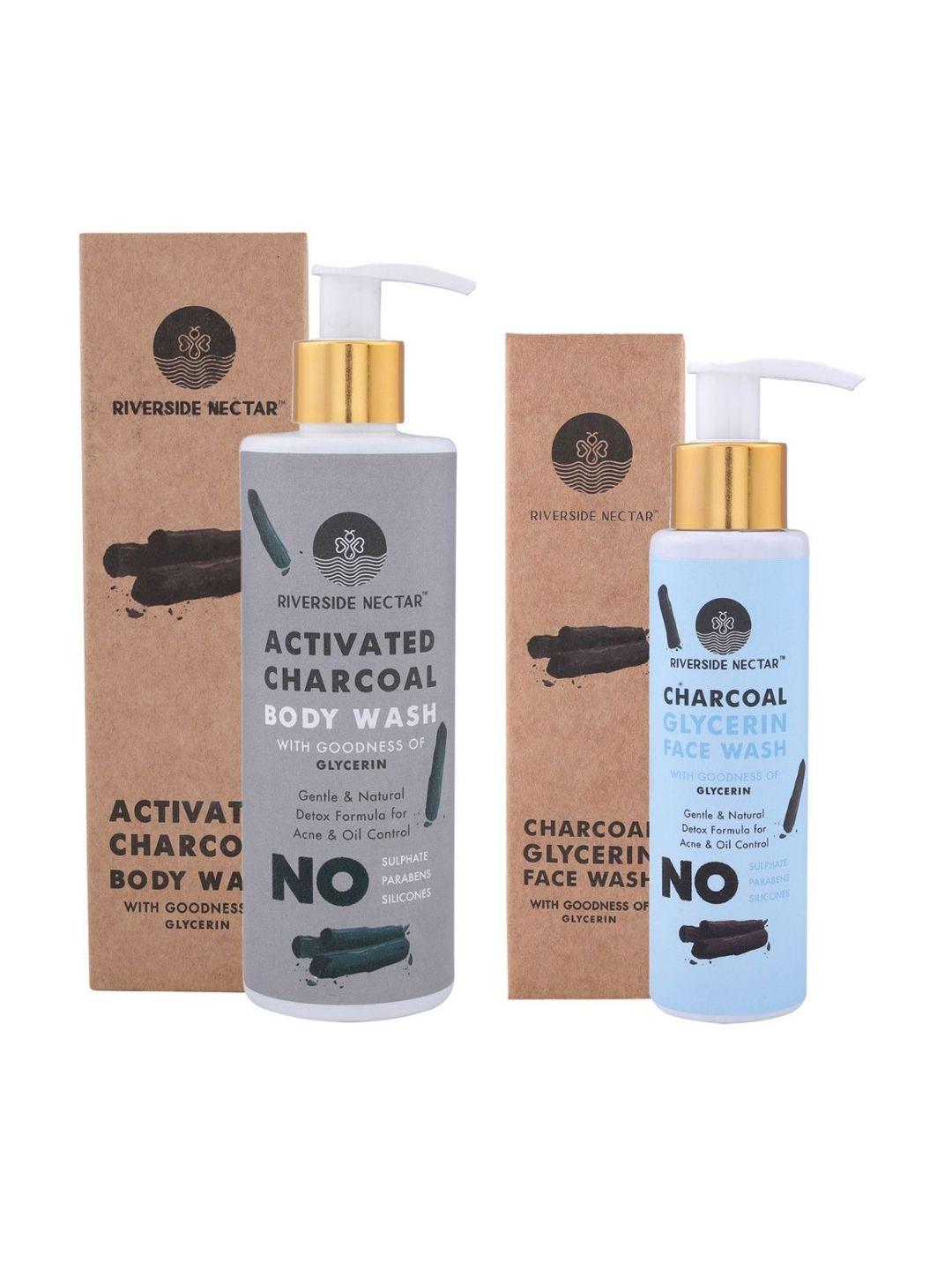 riverside nectar set of activated charcoal body wash & face wash