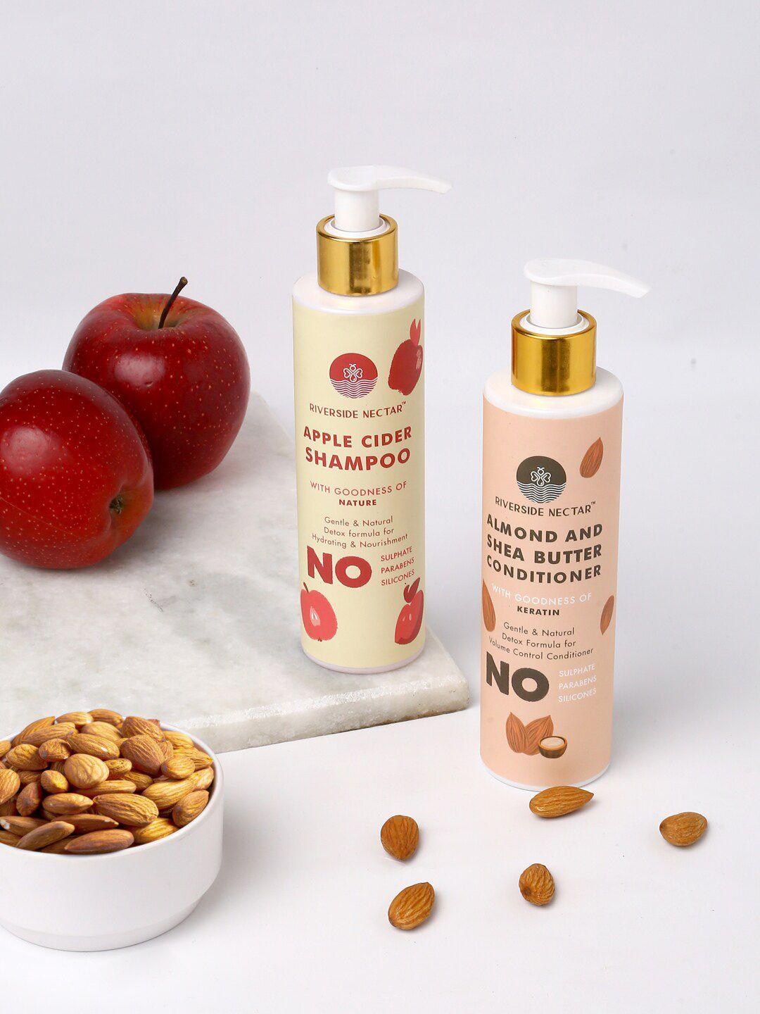 riverside nectar set of apple cider shampoo & almond-shea butter conditioner - 200 ml each