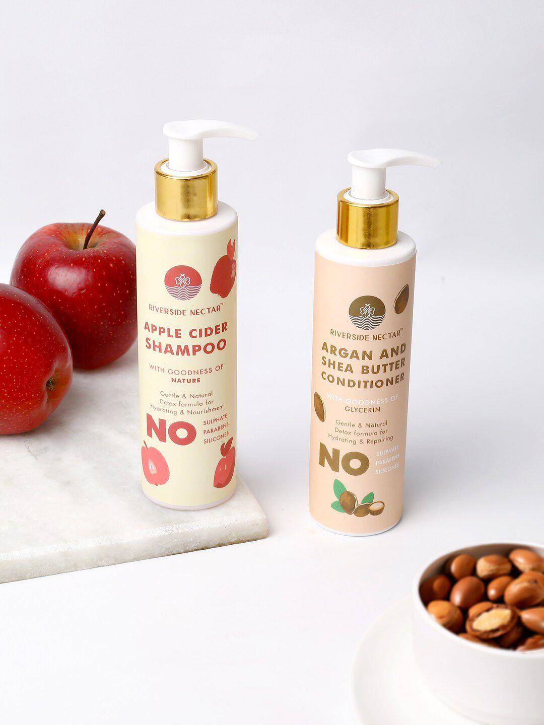riverside nectar set of apple cider shampoo & argan-shea butter conditioner - 200 ml each