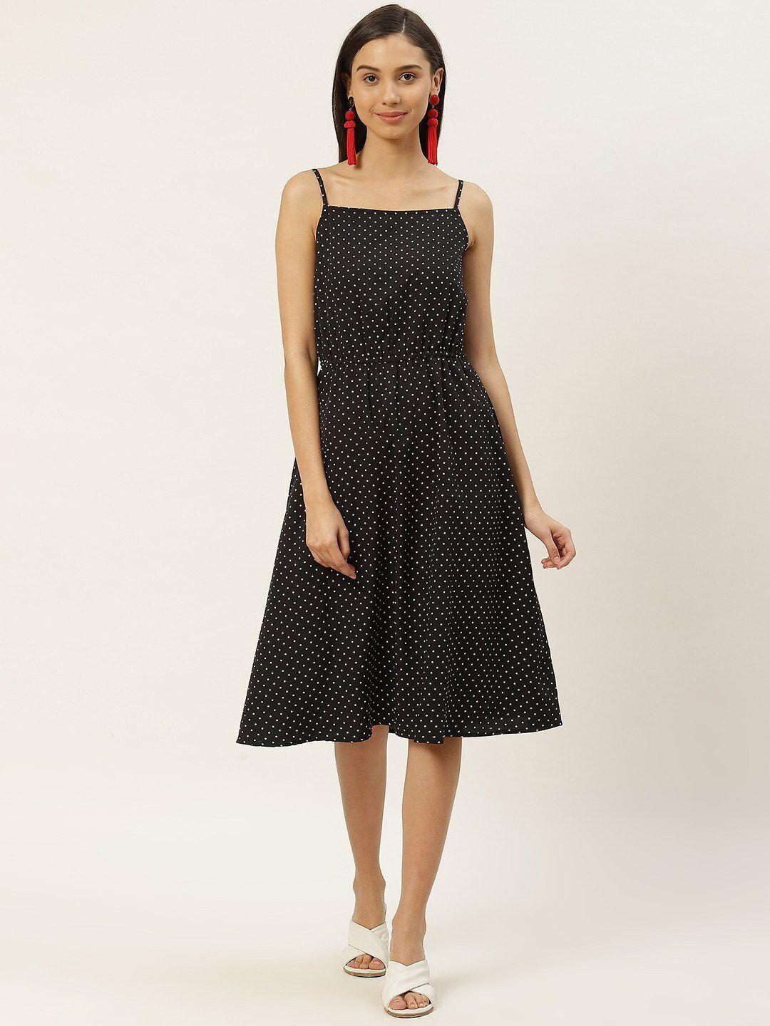 rivi women black & white polka dot crepe a-line dress