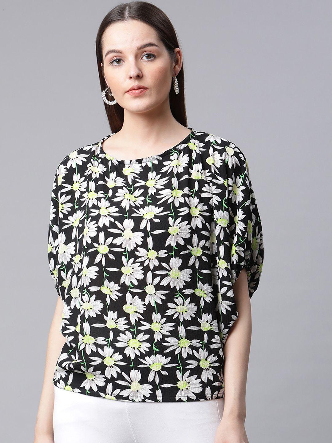 rivi black & white floral print georgette top