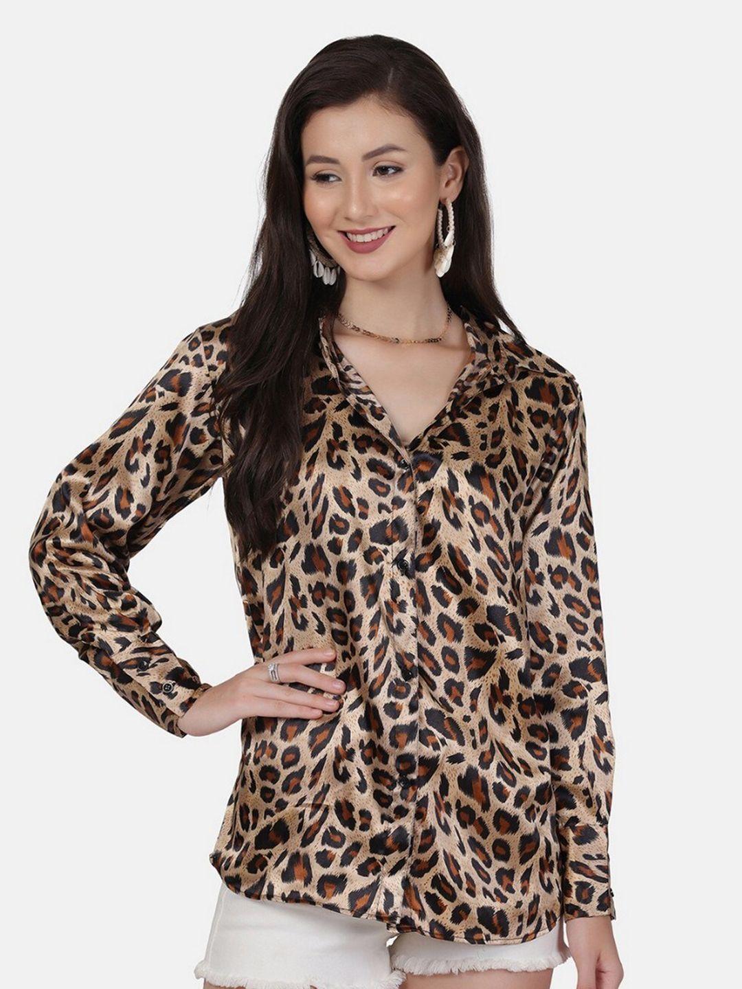 rivi comfort oversized animal printed satin casual shirt