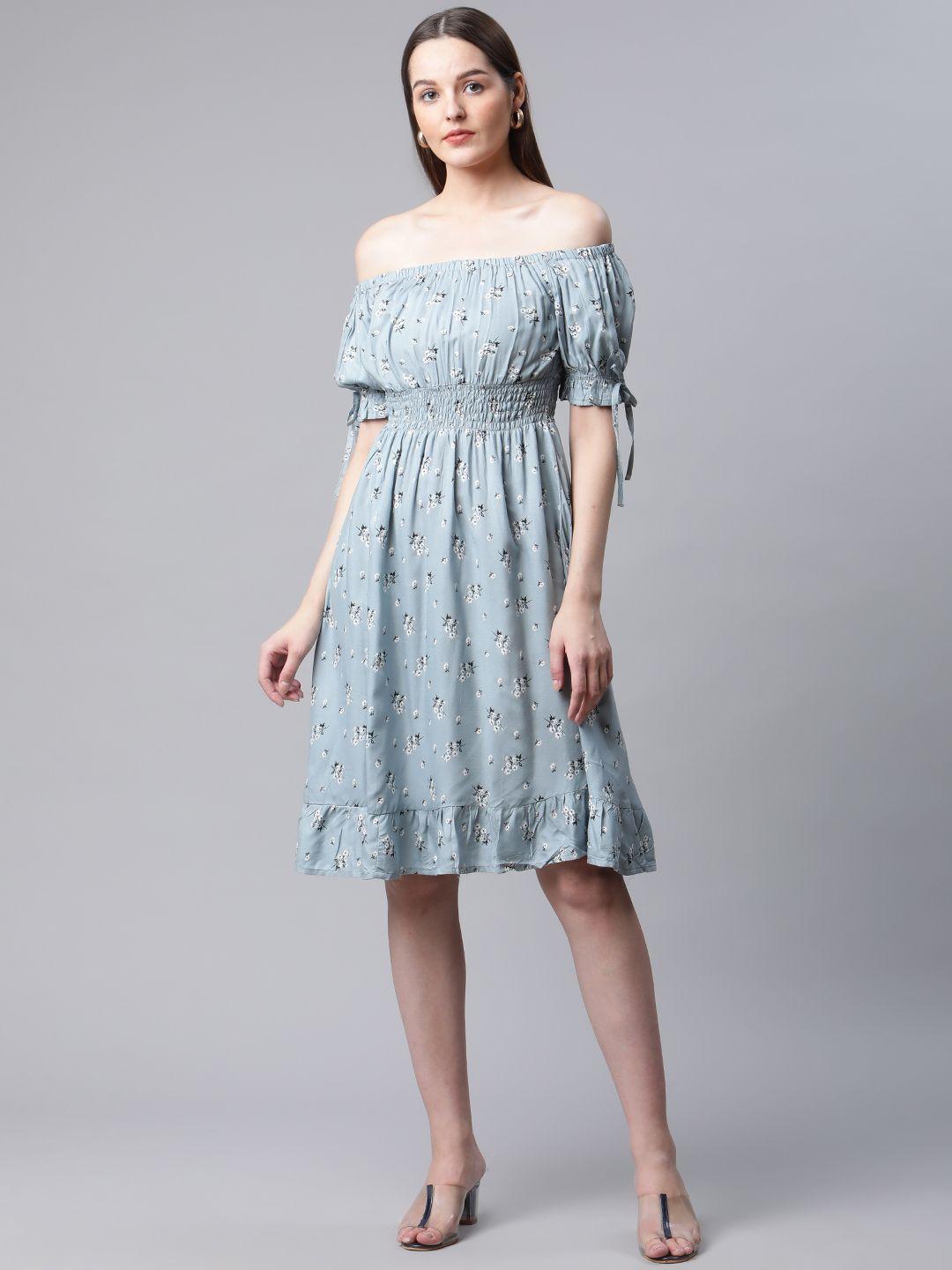 rivi grey & white floral off-shoulder dress