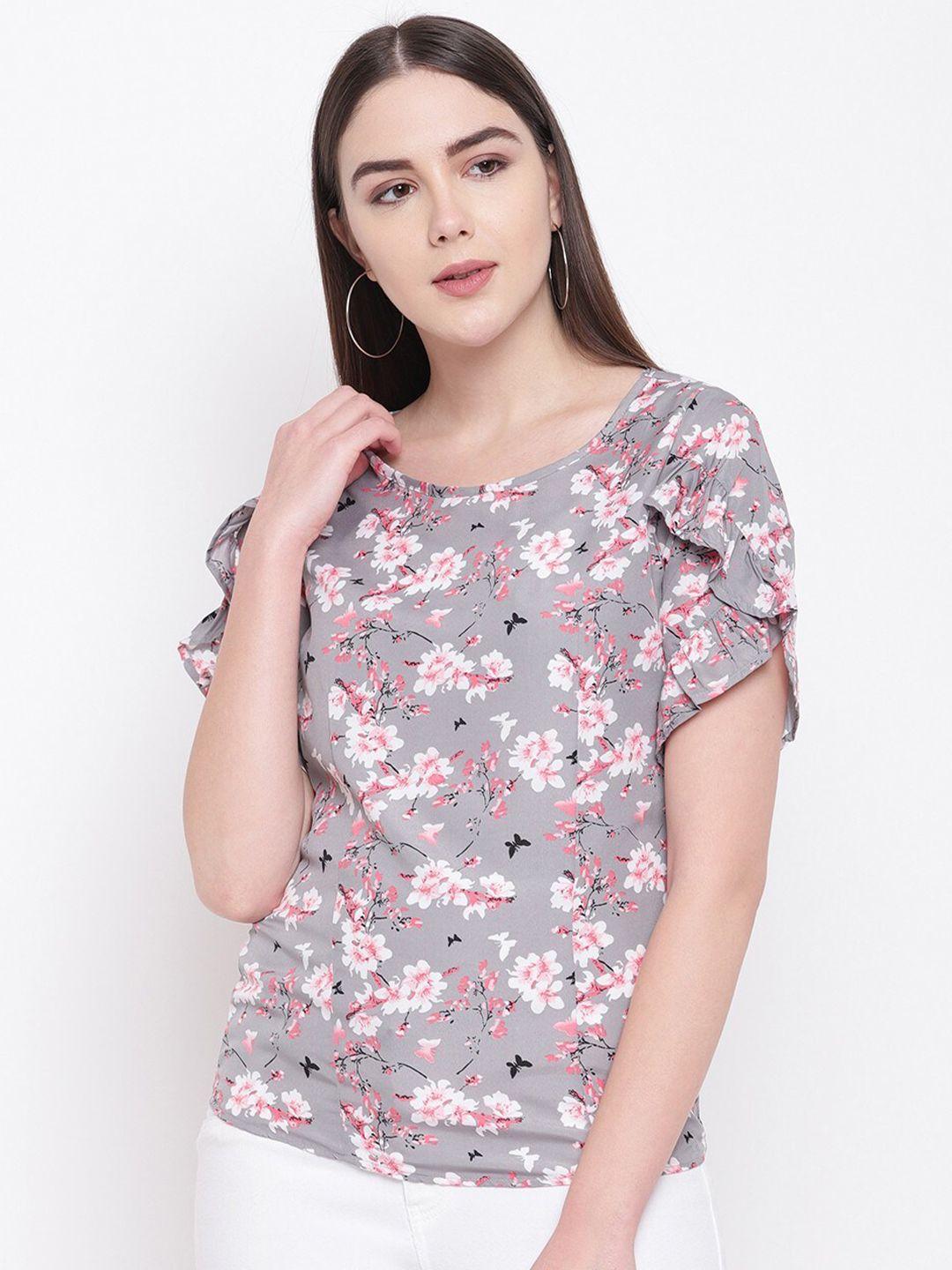 rivi grey floral crepe regular top