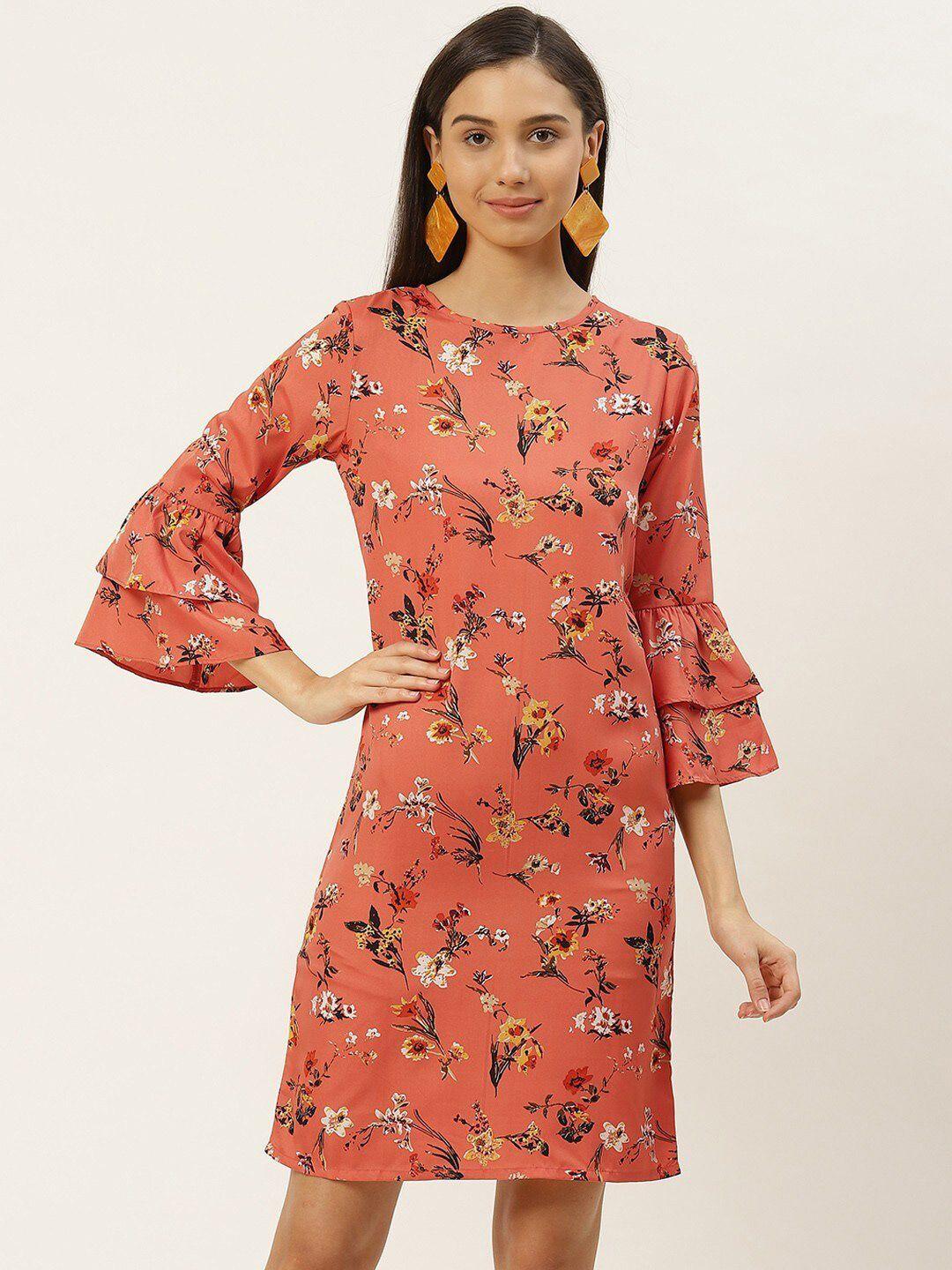 rivi orange floral crepe a-line dress