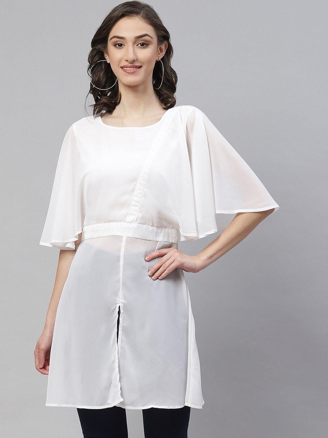 rivi white georgette kimono sleeves longline top