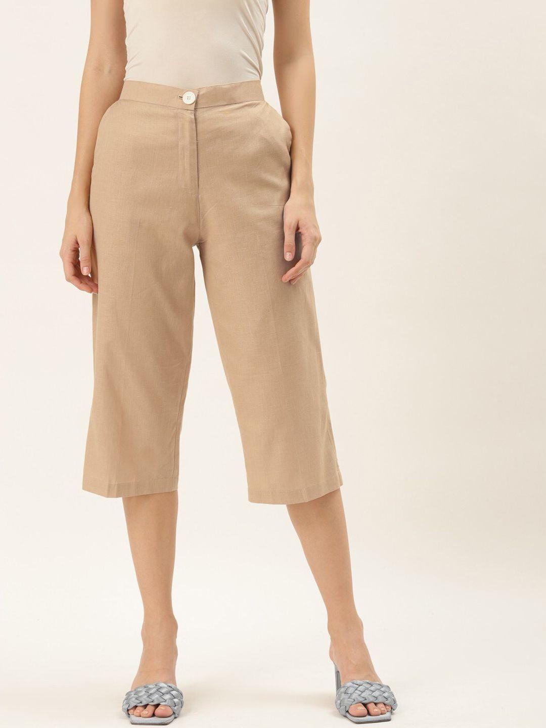 rivi women beige relaxed loose fit culottes trousers