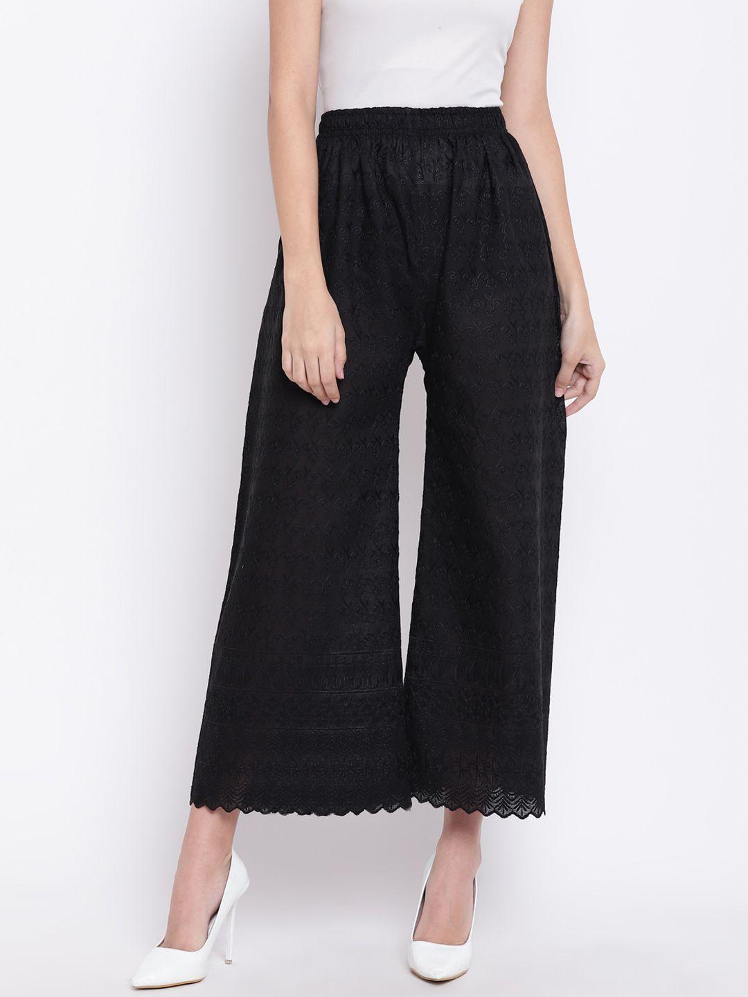 rivi women black regular fit self design culottes