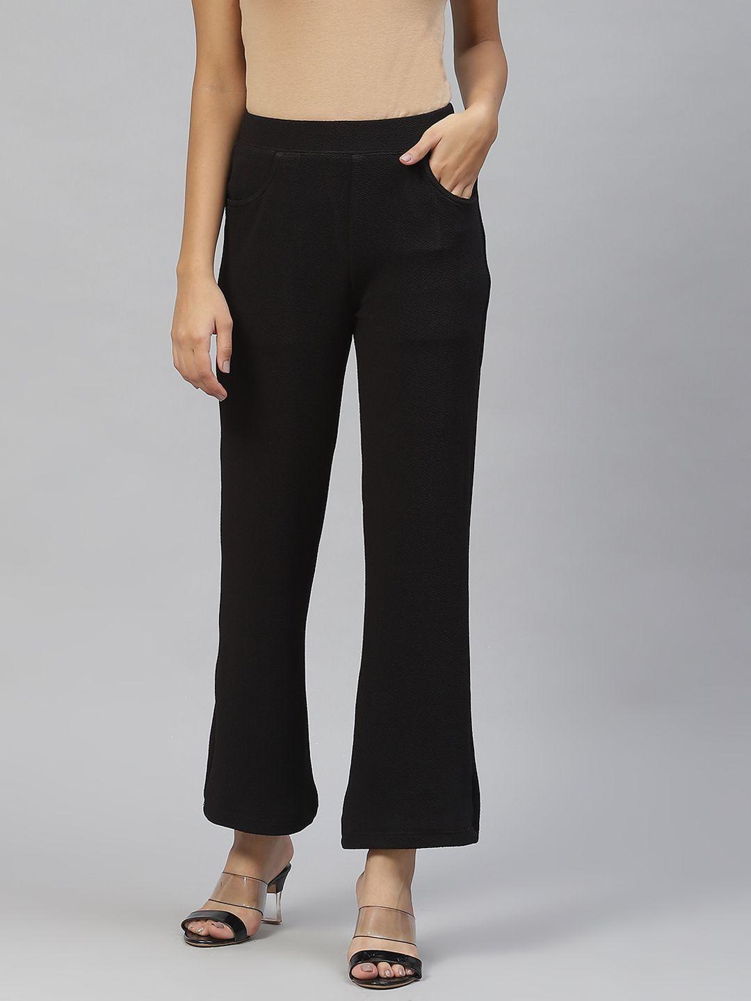 rivi women black relaxed flared easy wash trousers