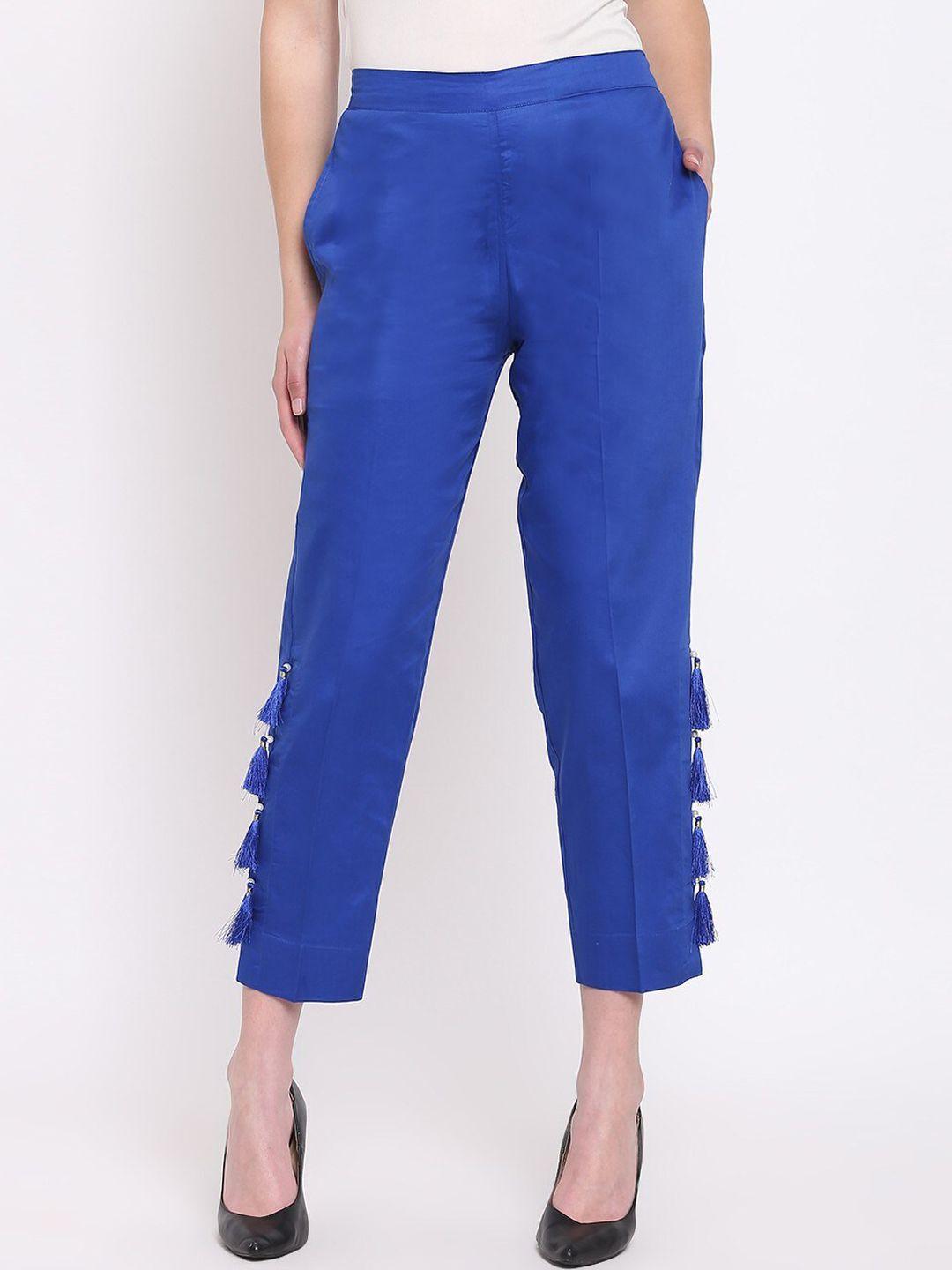 rivi women blue easy wash pure cotton trousers