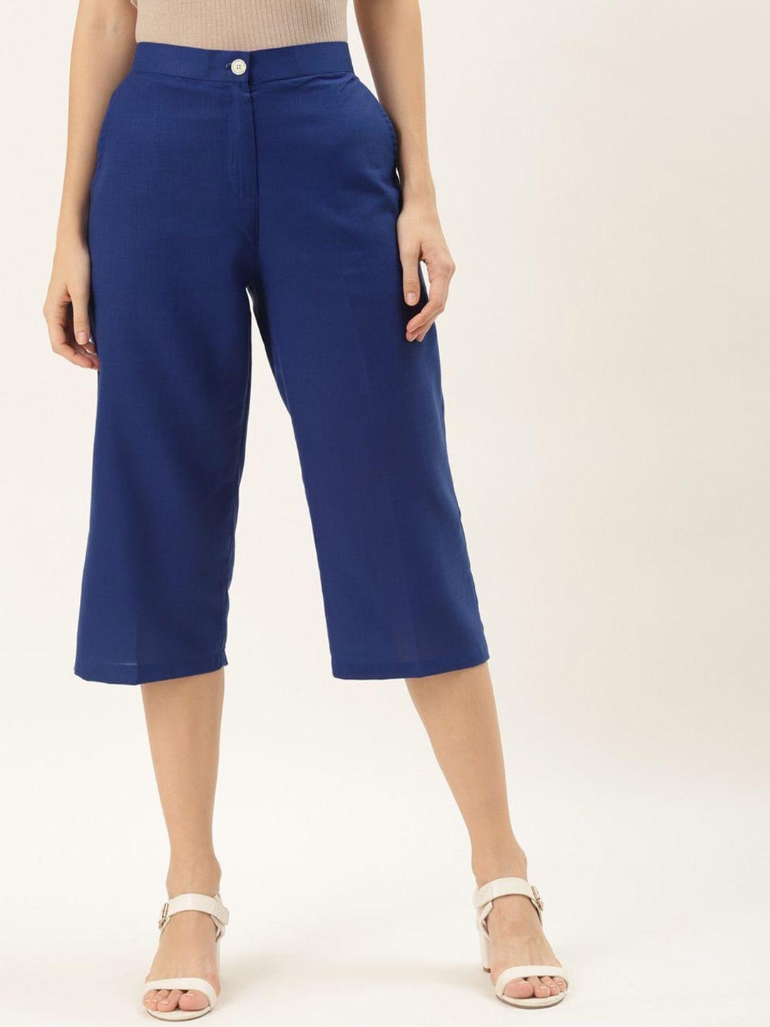 rivi women blue original easy wash pure cotton culotte trouser