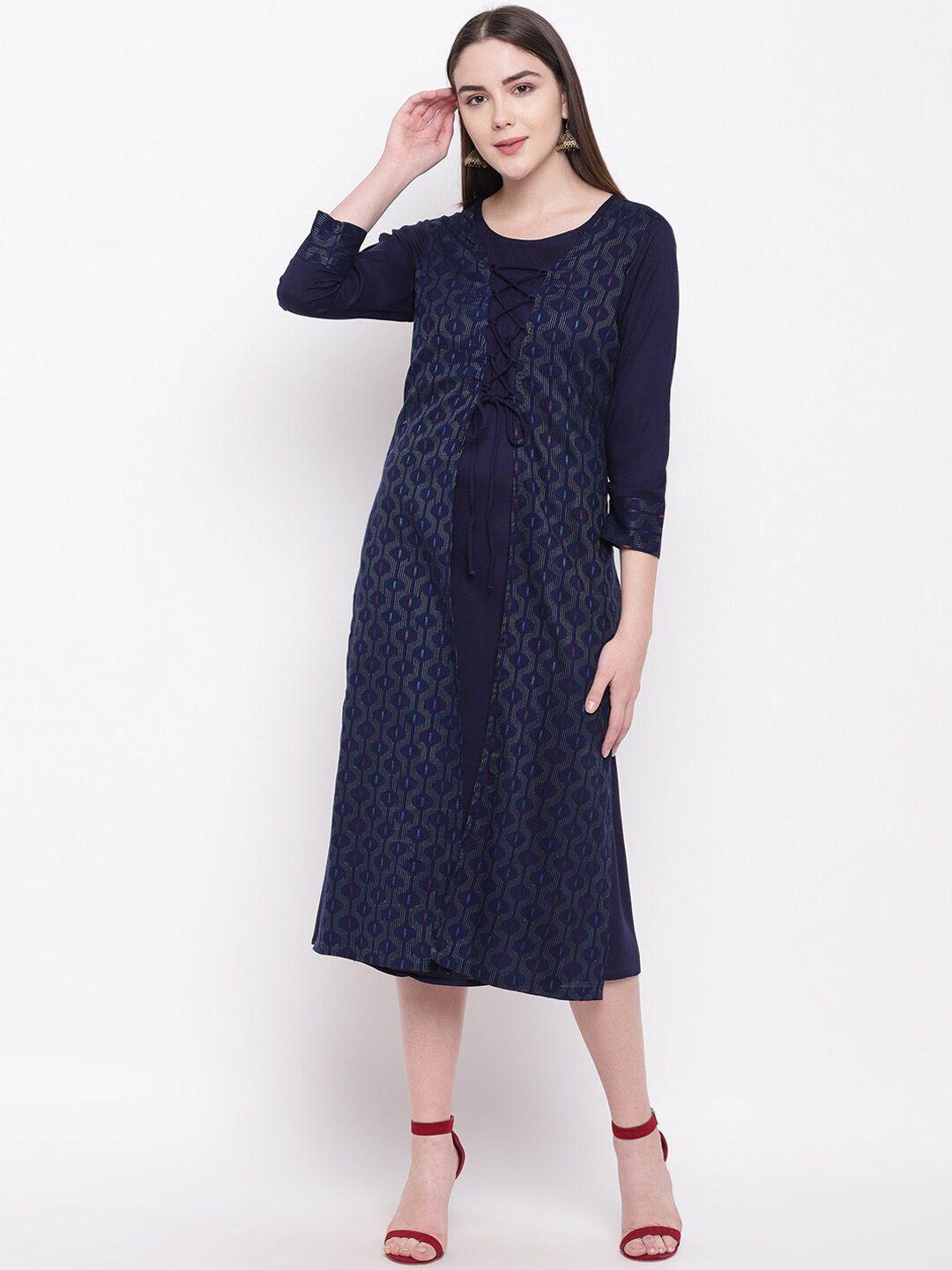 rivi women blue printed a-line dress