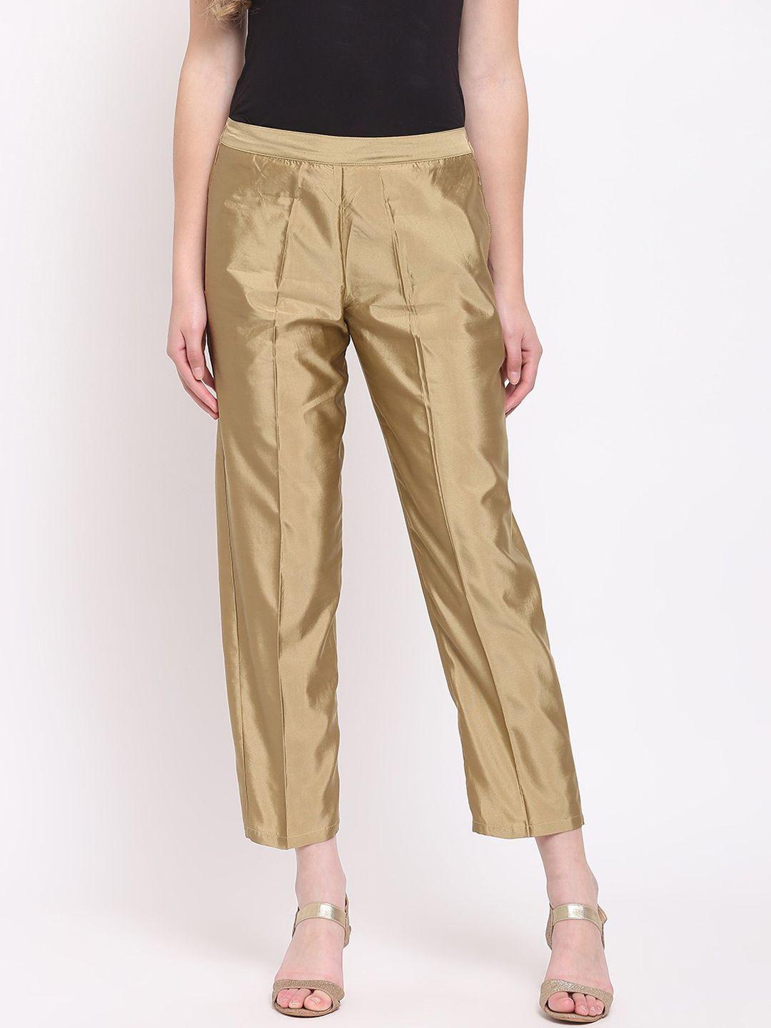 rivi women brown regular fit solid regular trousers