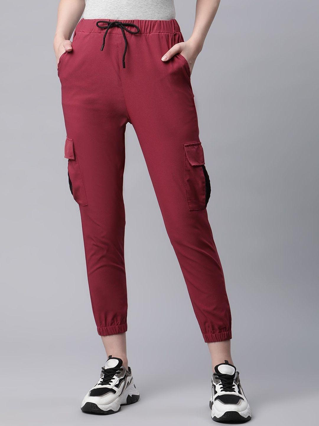 rivi women maroon original easy wash joggers trousers