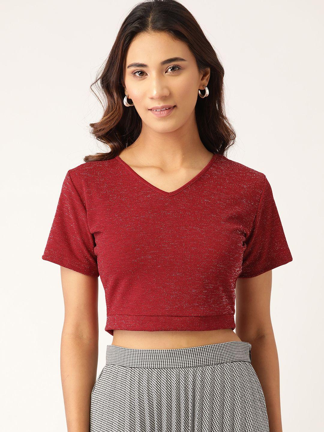 rivi women maroon sheen crop top