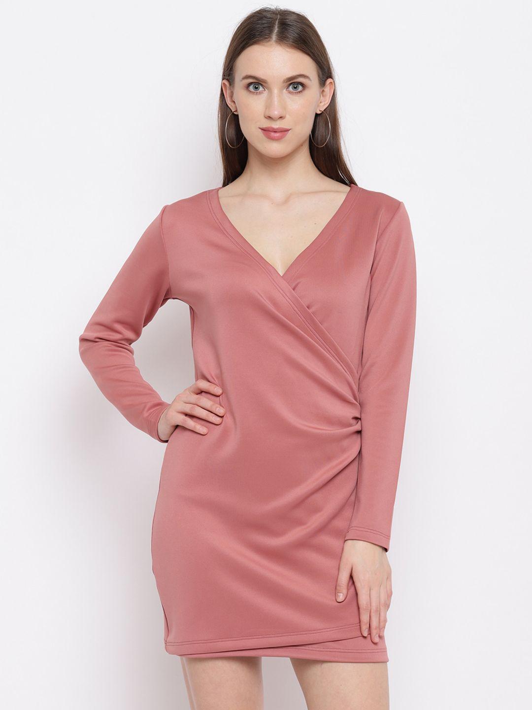 rivi women pink solid wrap dress