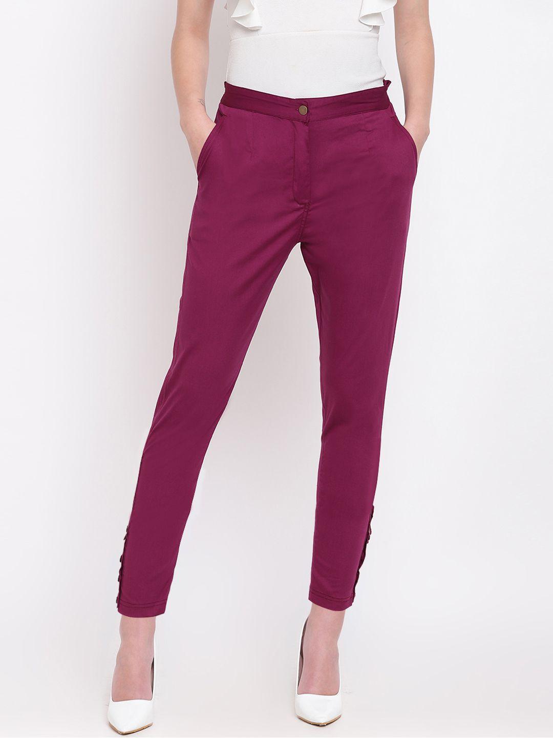 rivi women purple slim fit solid regular trousers