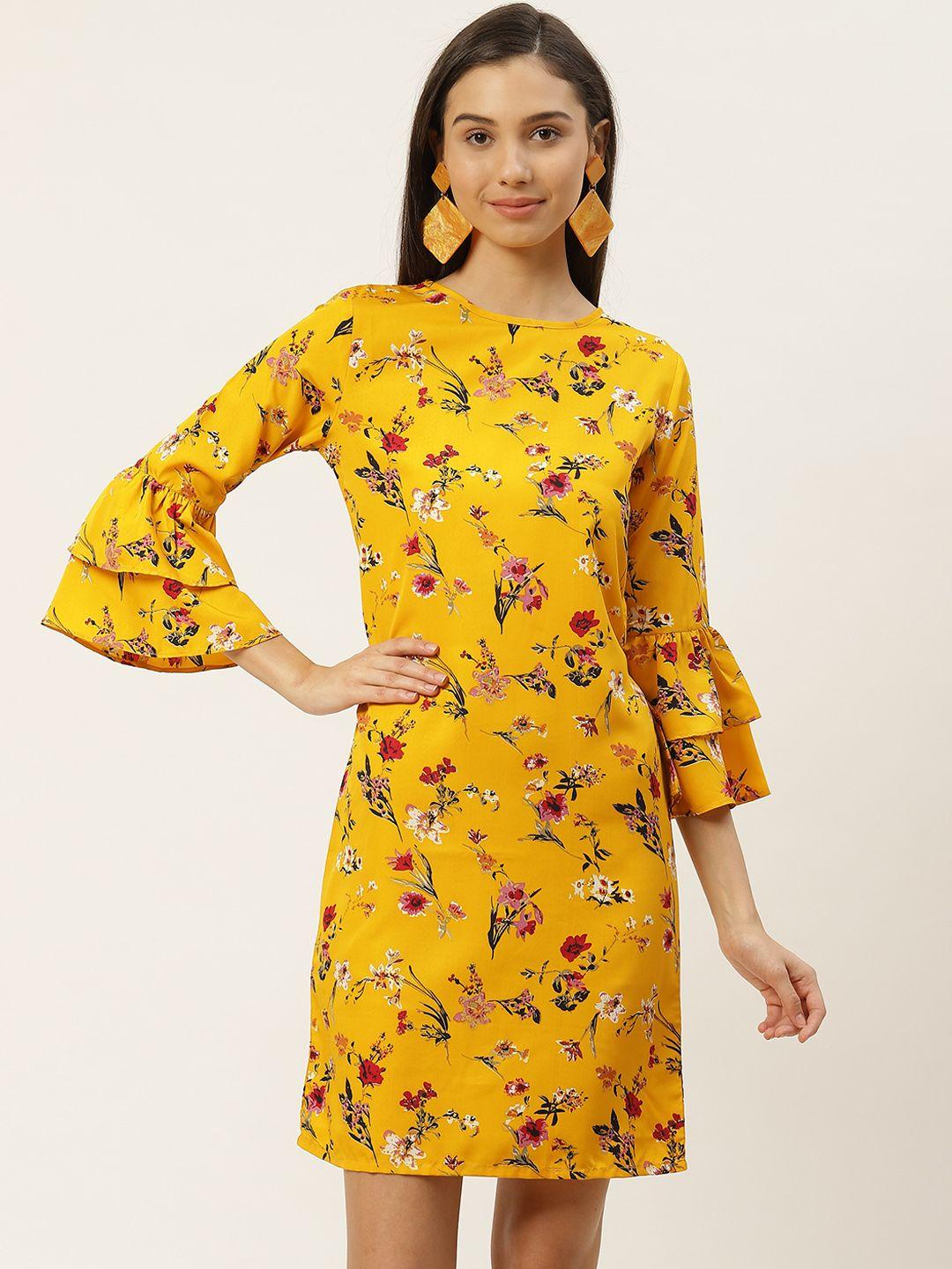 rivi women yellow & maroon floral print a-line dress