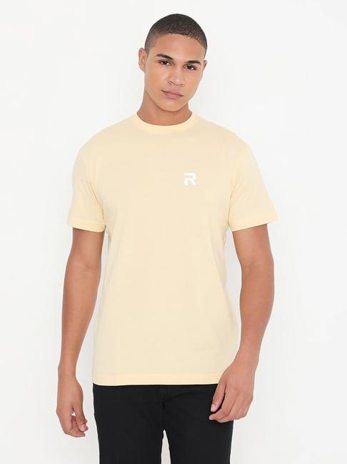 rivolta light yellow slim fit cotton crew t-shirt