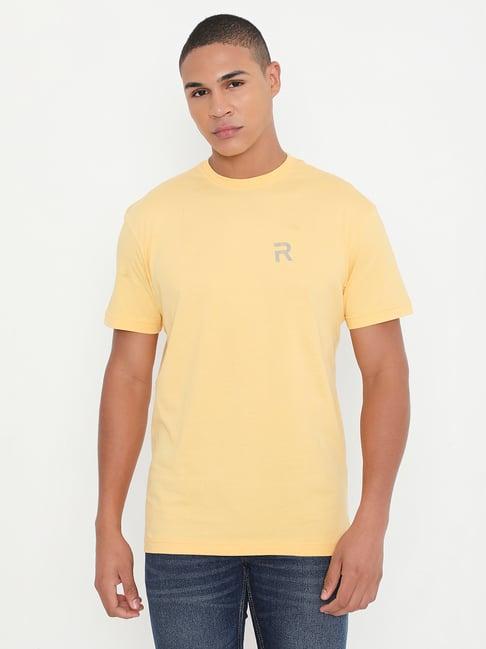 rivolta light yellow slim fit cotton crew t-shirt