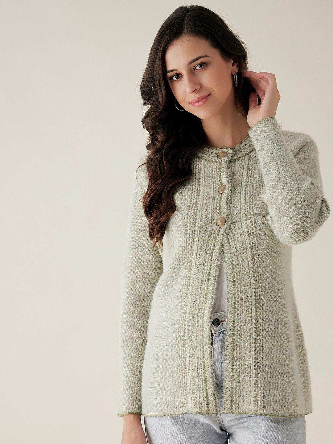 rivza women green cable knit acrylic cardigan