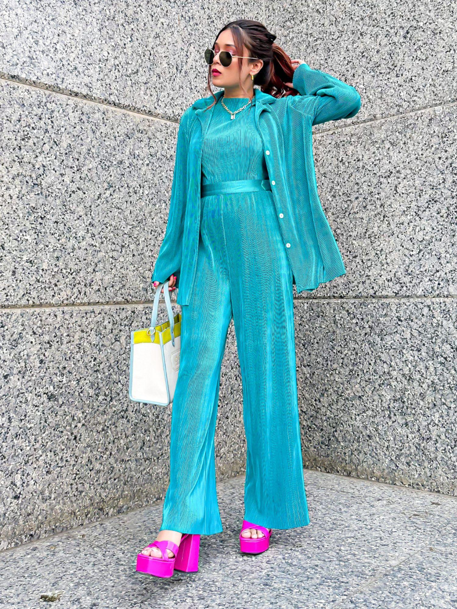 riya jain's on the go stretchable pleated pants