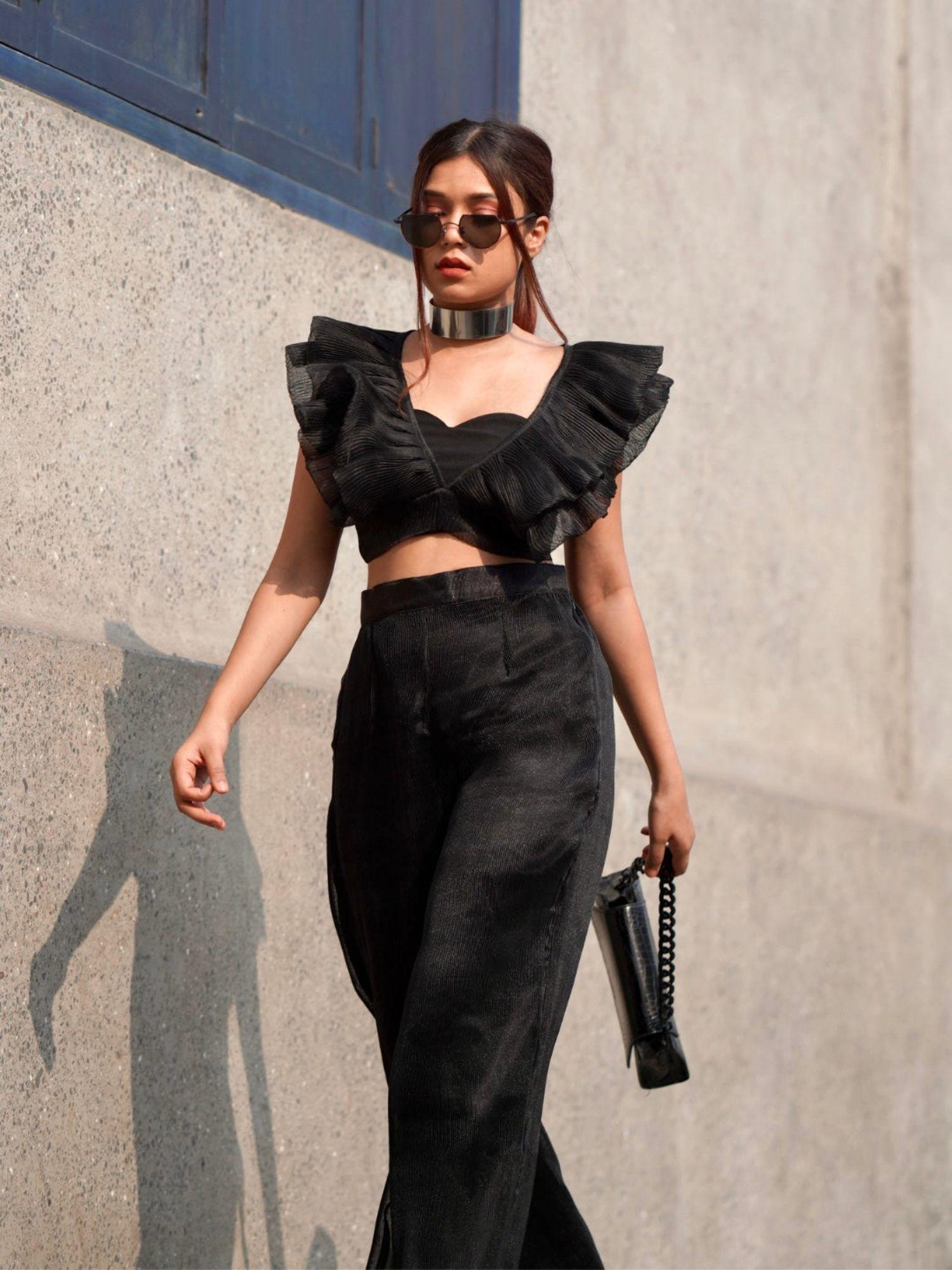 riya jain's ruffled tie up crop top