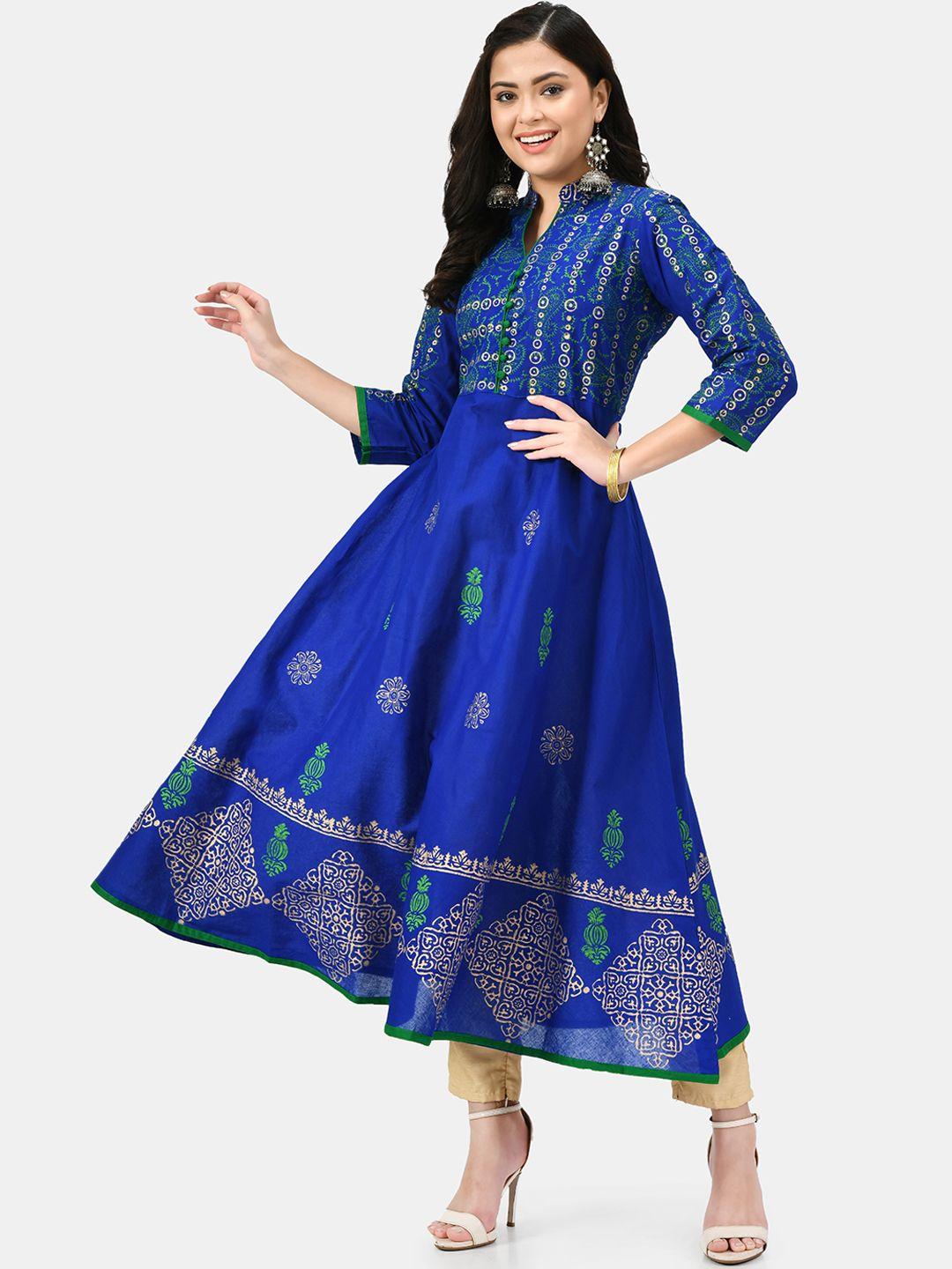 riya woman blue ethnic motifs printed anarkali kurta