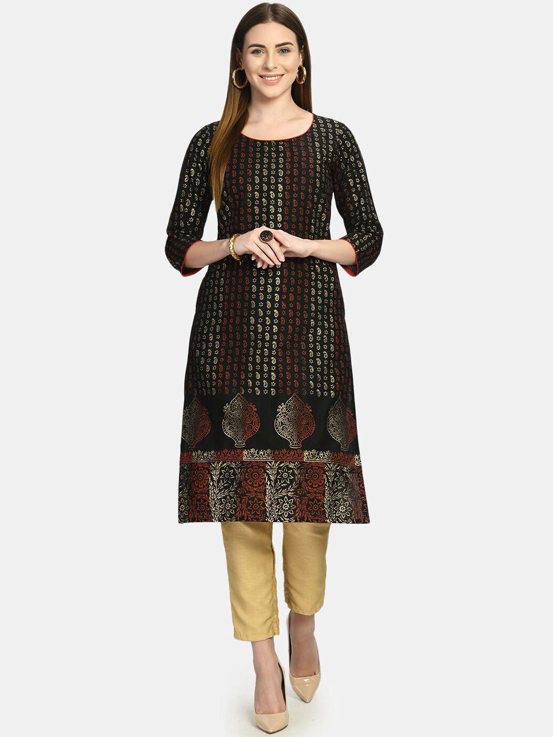 riya women black ethnic motifs kurta