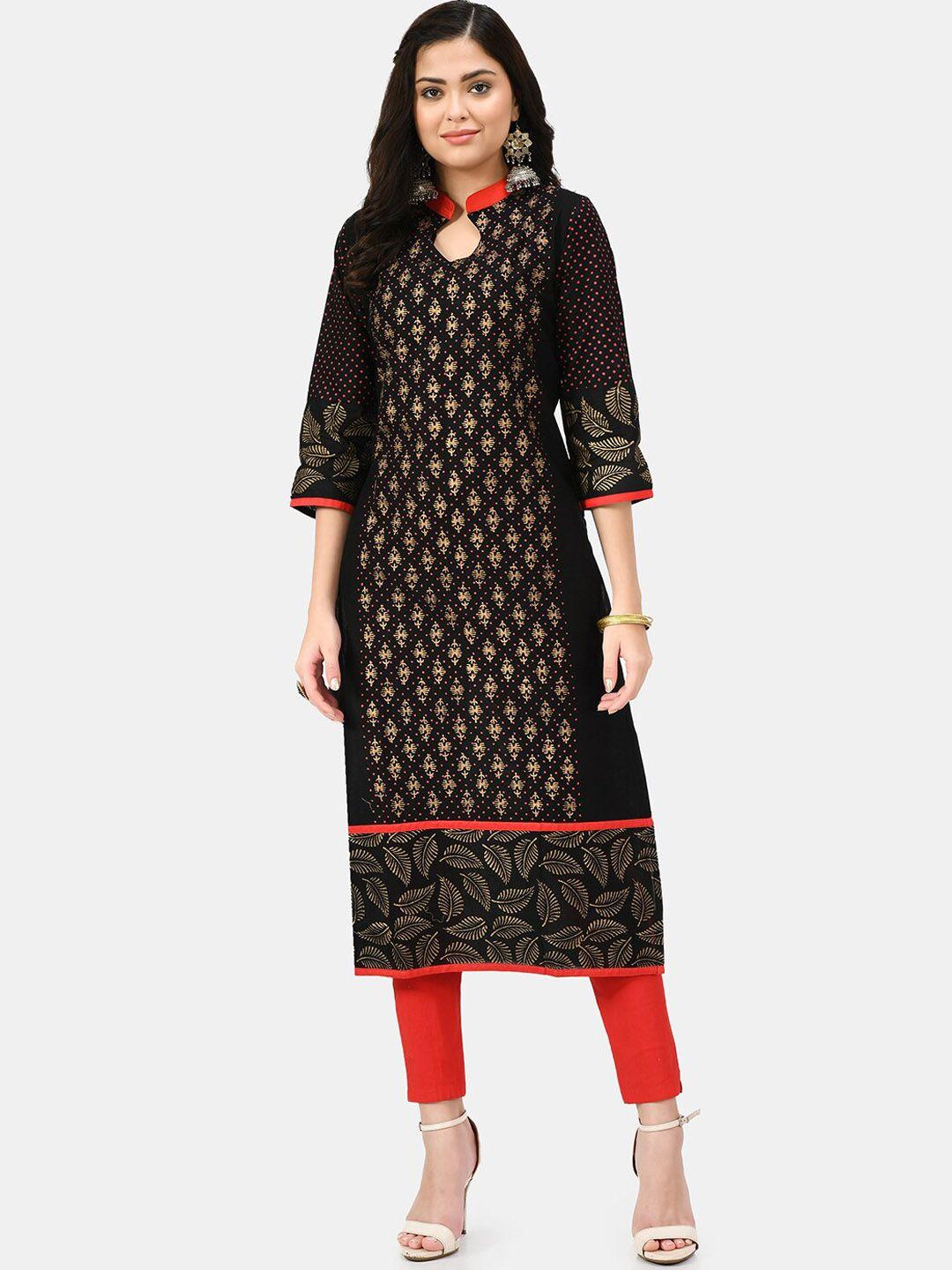 riya women black ethnic motifs printed kurta