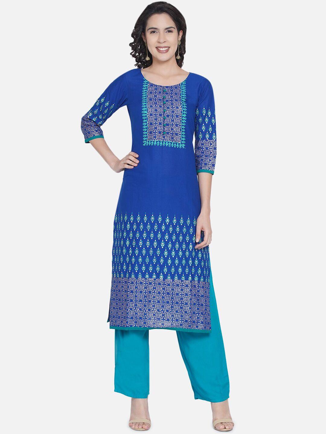 riya women blue ethnic motifs printed kurta