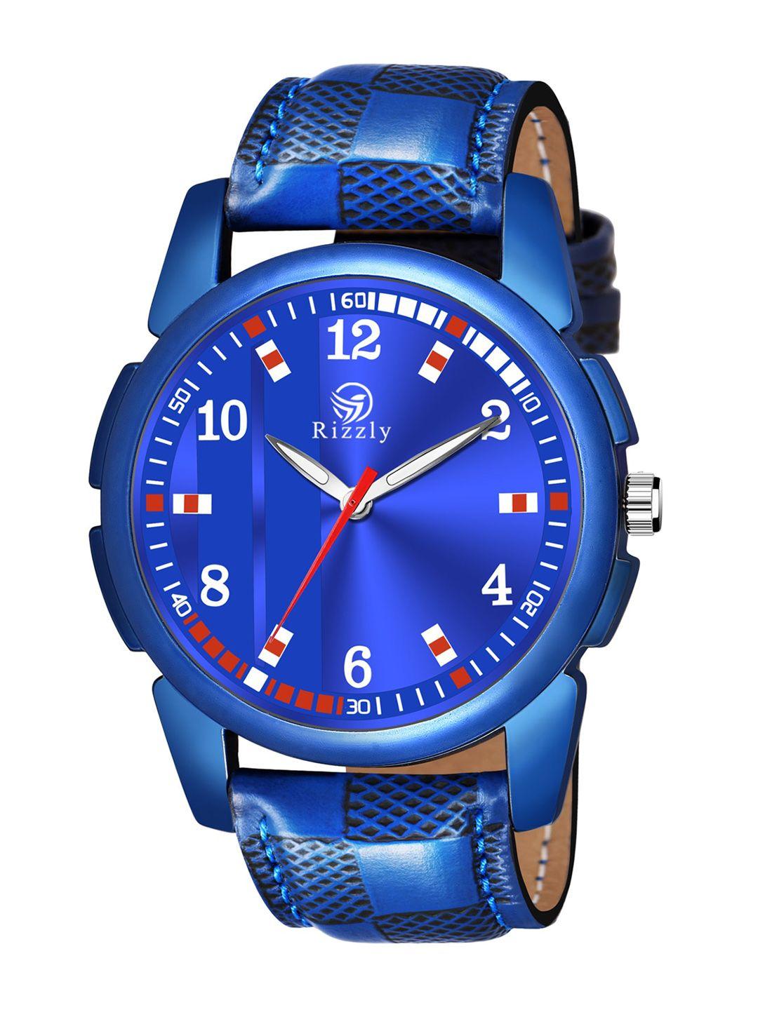 rizzly boys blue brass printed dial & blue leather straps analogue watch [rz-216000-blue]