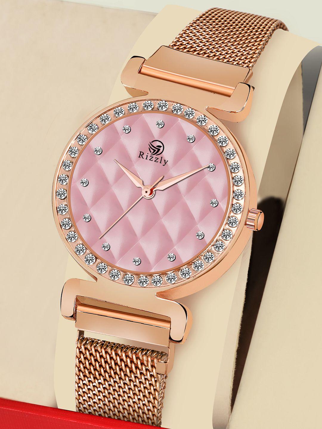rizzly women pink brass embellished dial analogue watch rz-139
