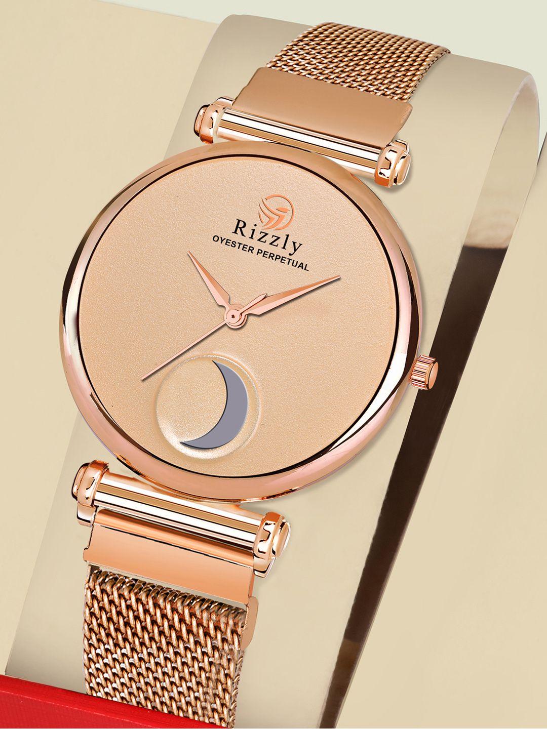 rizzly women rose gold-toned brass dial analogue watch rz-305
