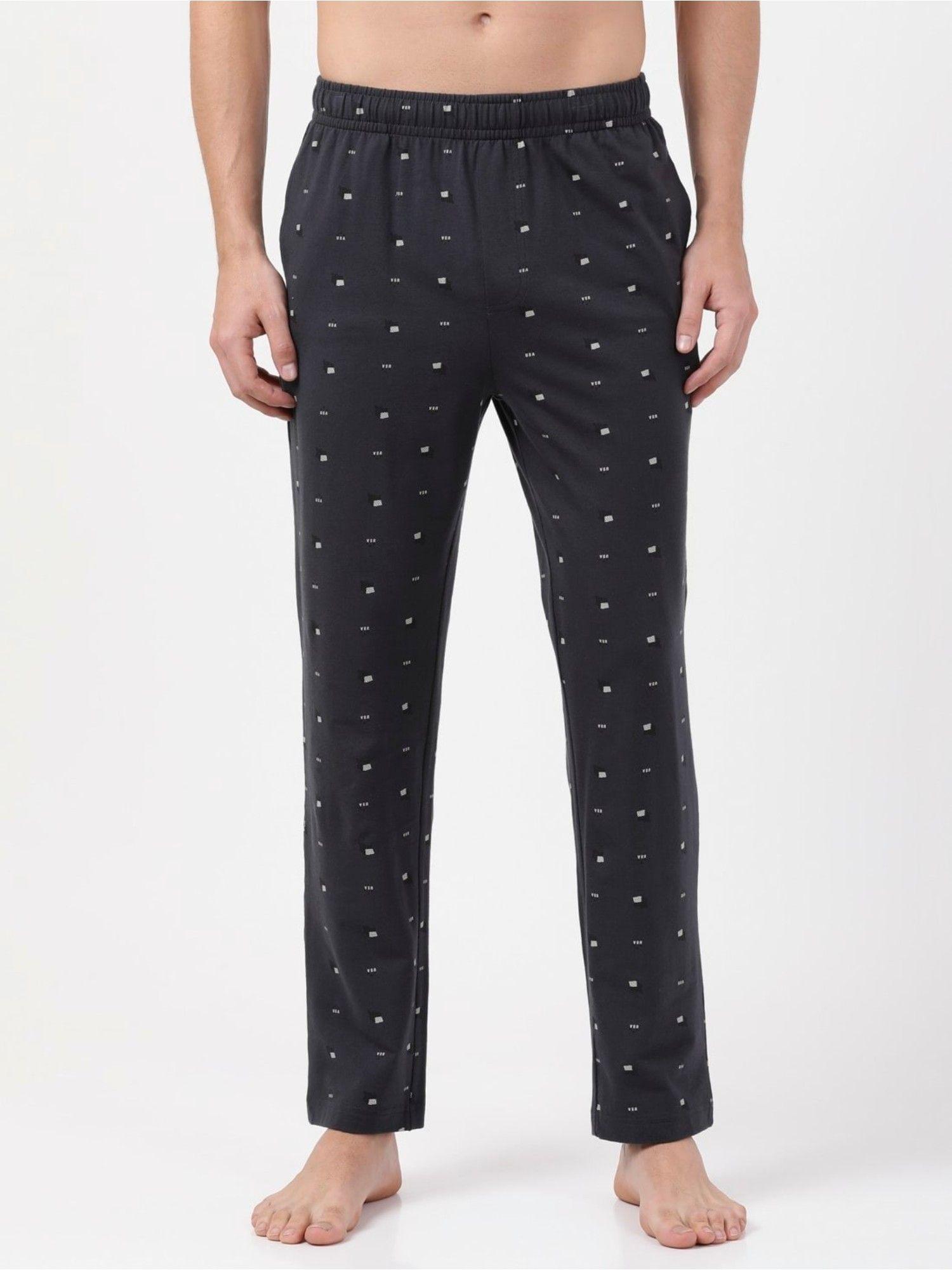 rm02 men cotton stretch regular fit printed pyjama with side pockets - black