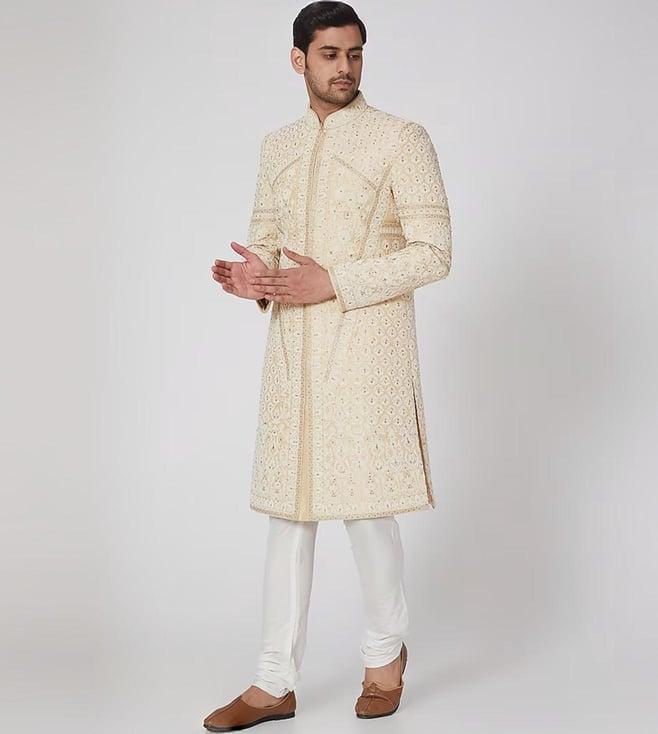 rng safawala beige sequins embroidered sherwani with pant